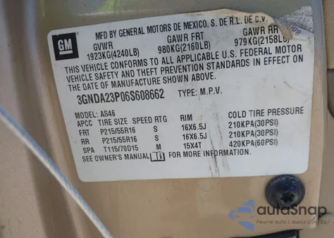 2006 Chevrolet Hhr Lt from USA, damaged, VIN 3GNDA23P06S608662